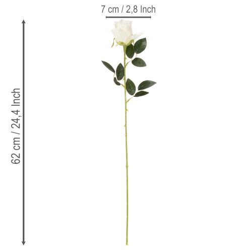 Kunstblume Rose Weiß Langer Stiel 62cm 12 Stück | Floristik21.de