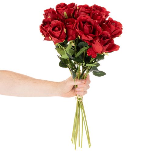Künstliche Rose Rot 62cm 12er-Set mit langem Stiel | Floristik21.de