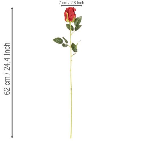 Künstliche Rose Rot 62cm 12er-Set mit langem Stiel | Floristik21.de