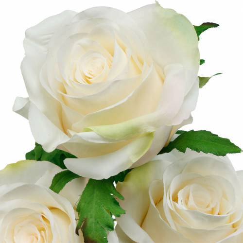 Weiße Rose am Stiel, Seidenblume, künstliche Rose 3St