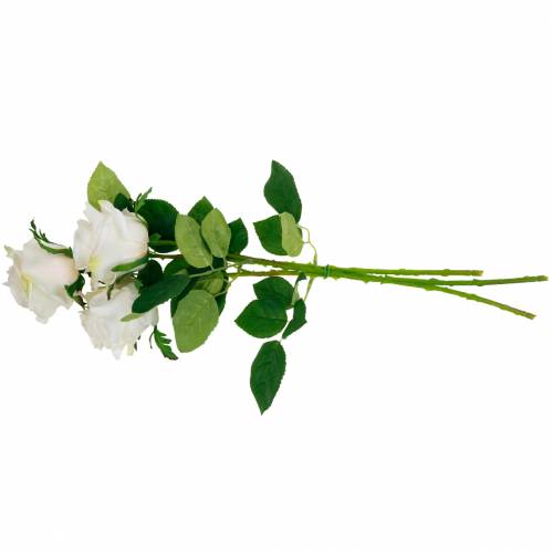 Weiße Rose am Stiel, Seidenblume, künstliche Rose 3St