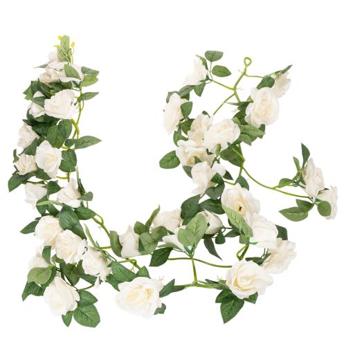 Künstliche Rosengirlande 170 cm Weiß mit Blüten und grünen Blättern