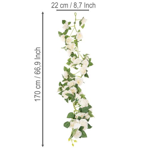 Künstliche Rosengirlande 170 cm Weiß mit Blüten und grünen Blättern | Floristik21.de