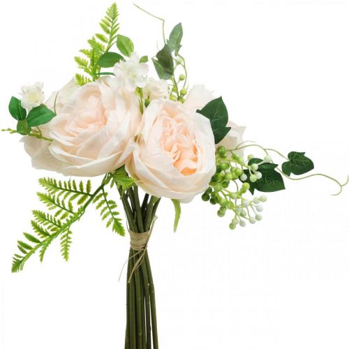 Floristik21 Kunstrosen Strauß, Seidenblumen-Bouquet, Rosen im Bund, Künstlicher Rosenstrauß Rosa L28cm