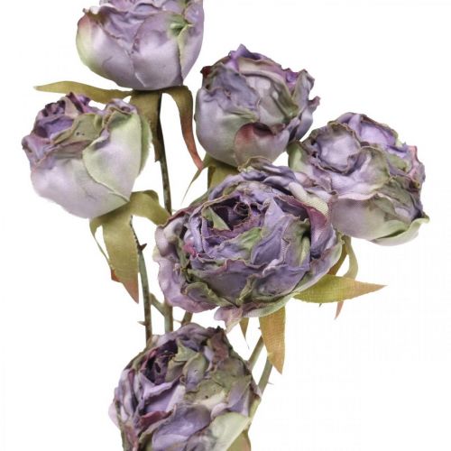Floristik21 Rosenzweig, Seidenblume, Tischdeko, Kunstrose Lila Antik-Optik L53cm