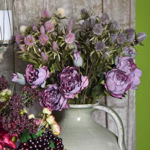 Floristik21 Rosenzweig, Seidenblume, Tischdeko, Kunstrose Lila Antik-Optik L53cm