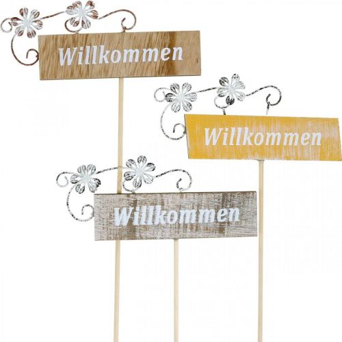 Floristik21 Rustikales Willkommensschild, Blumenstecker, Holzschild mit floraler Deko, Pflanzendeko 6St