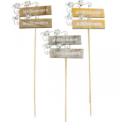Floristik21 Rustikales Willkommensschild, Blumenstecker, Holzschild mit floraler Deko, Pflanzendeko 6St