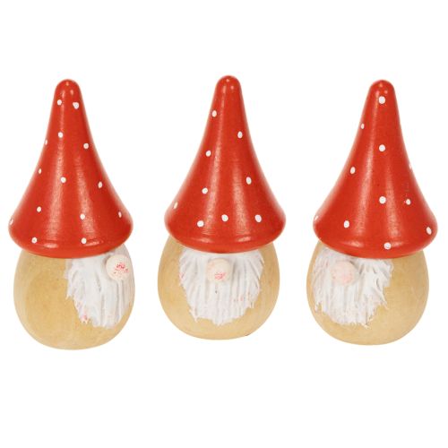 Mini-Wichtel-Figur aus Holz Fliegenpilz 10 cm Rot-Weiß 6er-Set