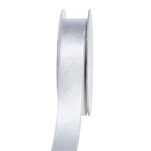 Floristik21 Satinband mit Glimmer Silber 25mm 20m