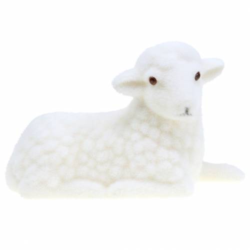 Osterdeko Lamm liegend beflockt Weiß H15cm