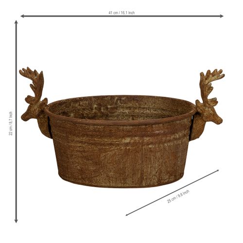Dekoschale Metall 41 cm Rostoptik oval mit Rentierkopf | Floristik21.de