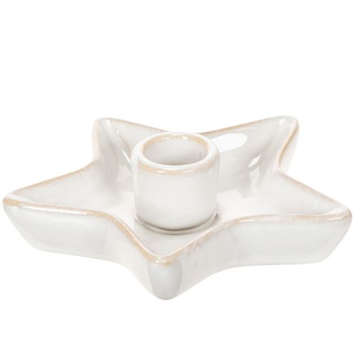 Kerzenhalter Stern Keramik Weiß 12cm für Stabkerzen 2er-Set
