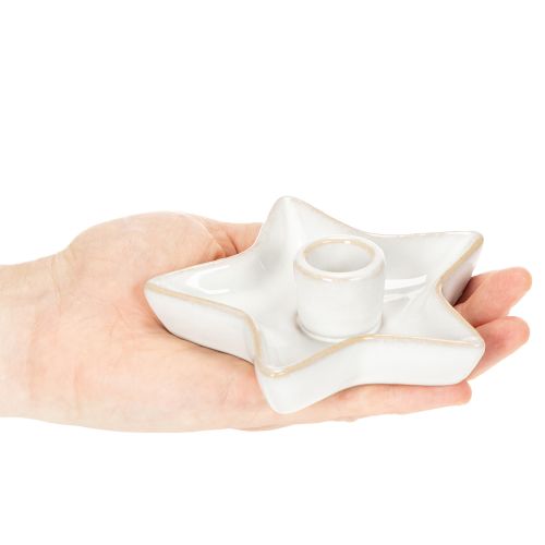 Kerzenhalter Stern Keramik Weiß 12cm für Stabkerzen 2er-Set | Floristik21.de