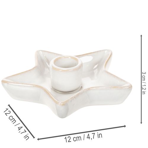 Kerzenhalter Stern Keramik Weiß 12cm für Stabkerzen 2er-Set | Floristik21.de