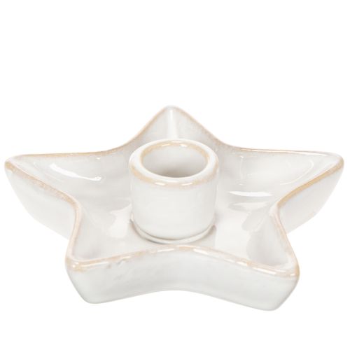 Kerzenhalter Stern Keramik Weiß 12cm für Stabkerzen 2er-Set | Floristik21.de
