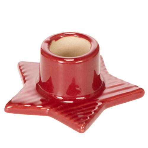 Sternförmiger Kerzenhalter aus Keramik für Stabkerzen, 8 cm, Rot, 2 Stück