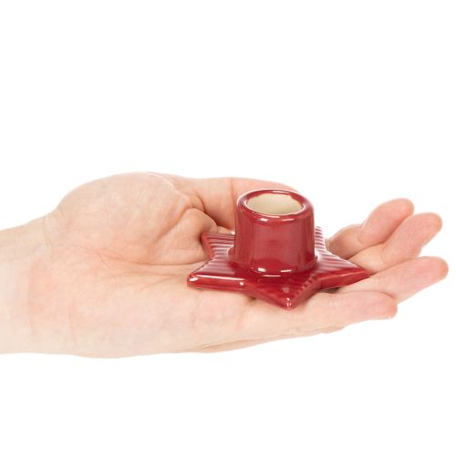 Sternförmiger Kerzenhalter aus Keramik für Stabkerzen, 8 cm, Rot, 2 Stück | Floristik21.de