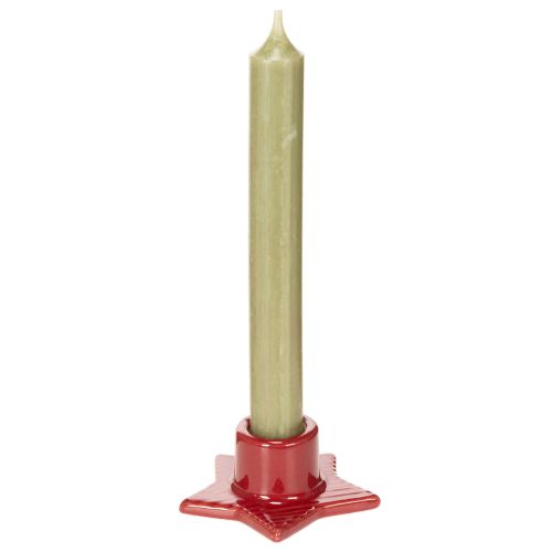 Sternförmiger Kerzenhalter aus Keramik für Stabkerzen, 8 cm, Rot, 2 Stück | Floristik21.de