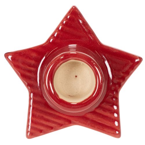 Sternförmiger Kerzenhalter aus Keramik für Stabkerzen, 8 cm, Rot, 2 Stück | Floristik21.de