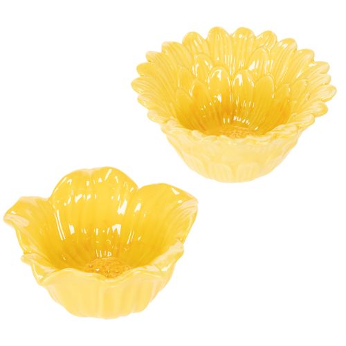 Floristik21 Dekorative Keramik-Blumenschale Gelb 13 cm, 2er-Set für kreative Dekoideen