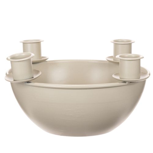 Kerzenschale mit 4 Kerzenhaltern Kunststoff Beige 15cm | Floristik21.de