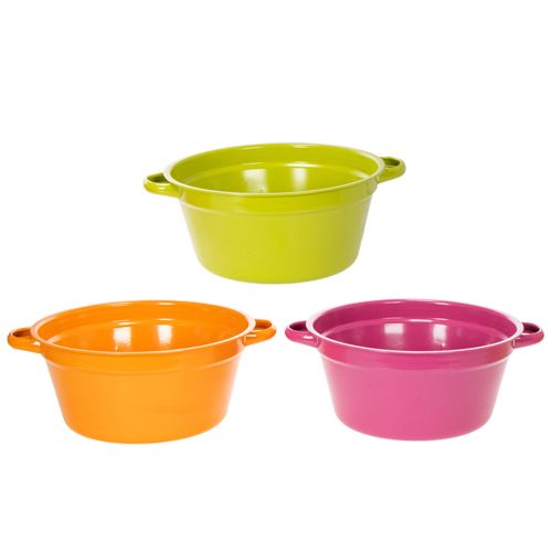 Artikel Pflanzschale aus Blech in Rosa, Grün & Orange, 17 cm, 3er-Set