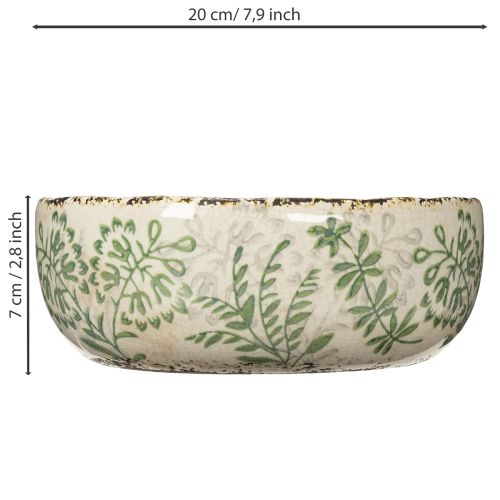 Artikel Keramikschale 20cm mit Pflanzenmuster – Handgefertigte Dekoschale in Weiß und Grün