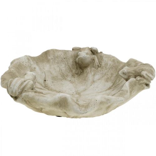 Vogeltränke mit Fröschen, Beton Gartenfigur, Vogelbad Lotusblatt B21cm H7cm