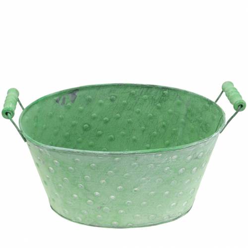Deko-Schale Pflanzgefäß Metall Grün oval 25,5x18,5cm H13cm
