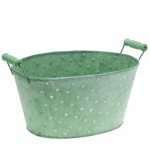 Deko-Schale Pflanzgefäß Metall Grün oval 25,5x18,5cm H13cm Deko-Schale Pflanzgefäß Metall Grün oval 25,5x18,5cm H13cm