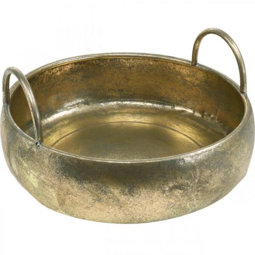 Deko Schale Antik-Look mit Griffen Golden Metall Ø31cm Deko Schale Antik-Look mit Griffen Golden Metall Ø31cm