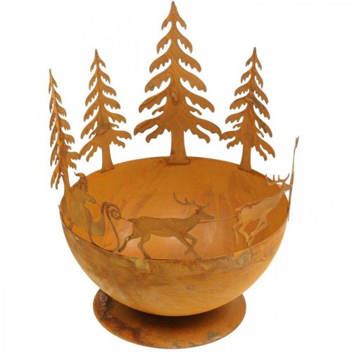 Deko-Schale mit Weihnachtsschlitten, Adventsdeko, Metallgefäß Edelrost Ø25cm H32,5cm