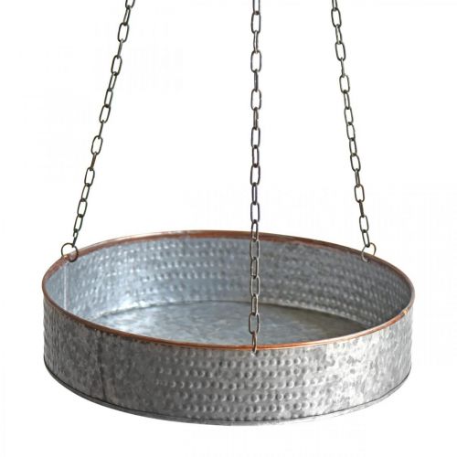 Floristik21 Pflanzschale zum Hängen, Metallgefäß mit Kette Silbern, Kupferfarben Ø30/40m H9/9,5cm L98/112cm