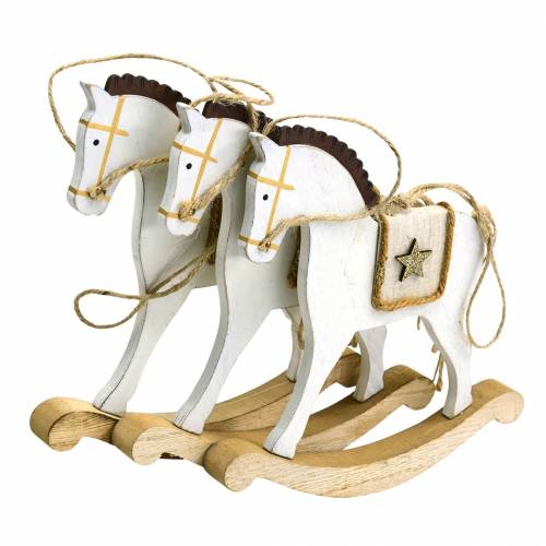 Schaukelpferd zum Hängen Weiß Holz H17cm 3St Weihnachten im Vintage-Stil