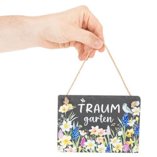 Gartenschild Schiefer 15 cm Blumenmotiv Traumgarten mehrfarbig mit Juteband | Floristik21.de