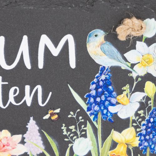 Gartenschild Schiefer 15 cm Blumenmotiv Traumgarten mehrfarbig mit Juteband | Floristik21.de