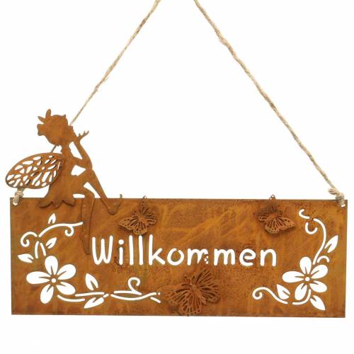 Floristik21 Schild "Willkommen" Metall Rost 25×15,5cm 2St