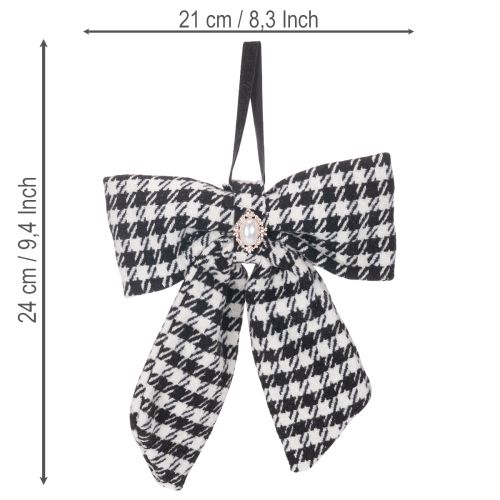 Karierte Stoffschleifen mit Brosche und Aufhänger 21x24cm Schwarz Weiß 2 Stück | Floristik21.de