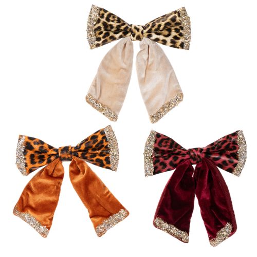 Schmuckschleife mit Leopardenmuster und Metallclip 20 x 18 cm 3er-Set
