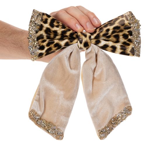 Schmuckschleife mit Leopardenmuster und Metallclip 20 x 18 cm 3er-Set | Floristik21.de