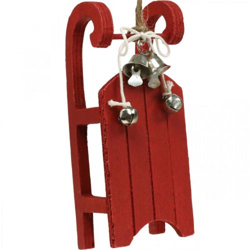 Floristik21 Deko Schlitten Holz Rot mit Glöckchen Kordel L13cm 4St