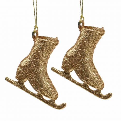 Floristik21 Christbaumschmuck Schlittschuh Gold, Glitzer 8cm 12St