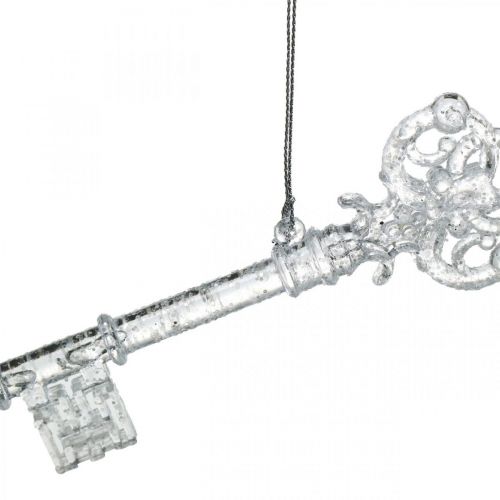 Artikel Christbaumschmuck Schlüssel, Advent, Baumanhänger mit Glitzer Transparent/Silbern L14,5cm Kunststoff 12St