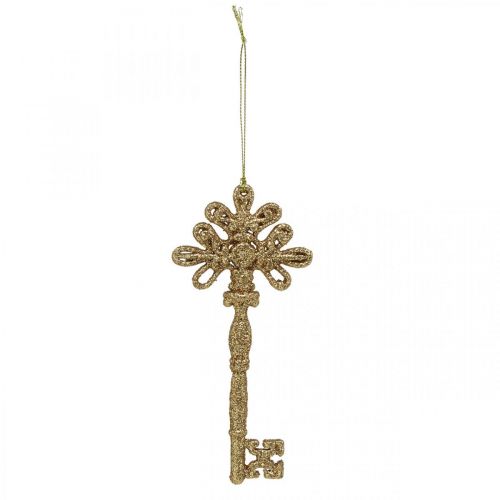 Deko-Schlüssel, Weihnachtsdeko mit Glitter, Christbaumschmuck Golden H15,5cm 12St