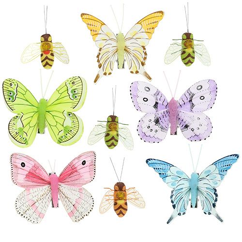 Schmetterling, Biene Deko am Clip 4cm - 8cm 9St