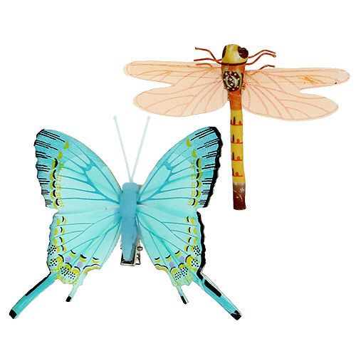 Schmetterling und Libelle mit Clip sortiert 6St