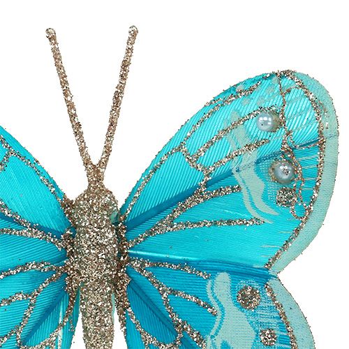 Floristik21 Deko-Schmetterlinge Türkis mit Glitter 7cm 4St