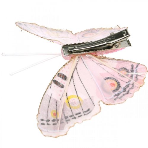 Floristik21 Deko Schmetterlinge mit Clip, Federschmetterlinge Rosa 4,5-8cm 10St