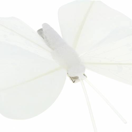 Federschmetterling auf Clip Weiß 7-8cm 8St